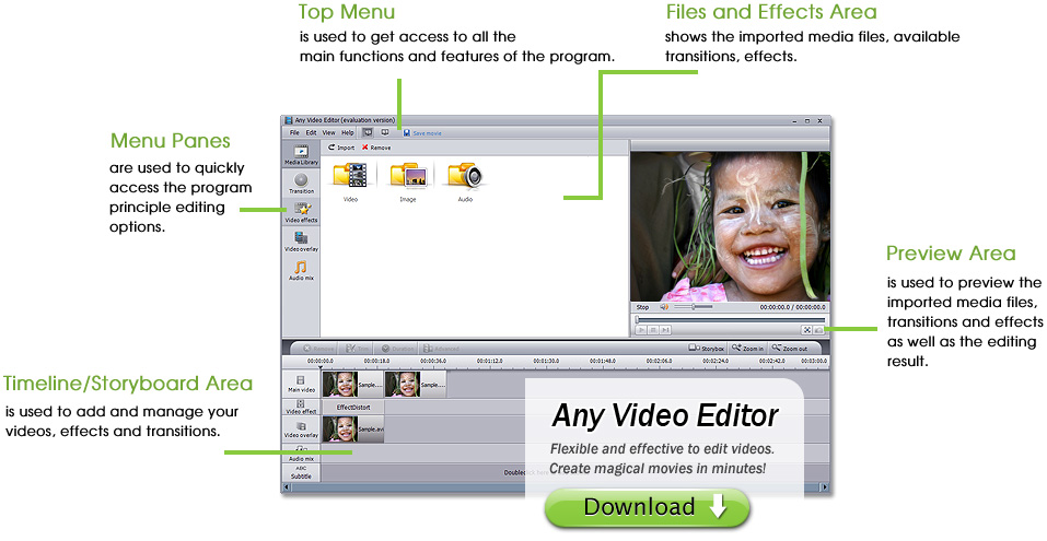 Any Video Editor is the best video editing software for audio and video editing.